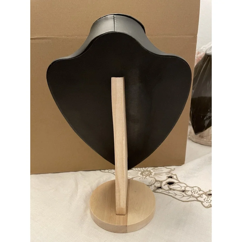 PU Leather Jewelry Bust Necklace Display Black Wooden Stand Jewelry Photography